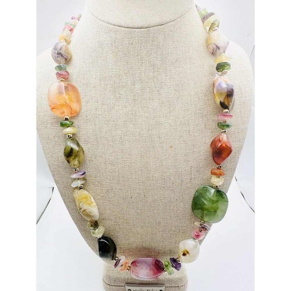 Vintage Lucite Multicolor Marble Bead Necklace 25.5”